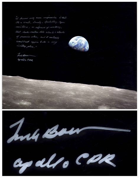 Frank Borman Signed 20'' x 16'' Photo, With His Thoughts About the Moon: ''...it's a vast, lonely, forbidding-type existence...''